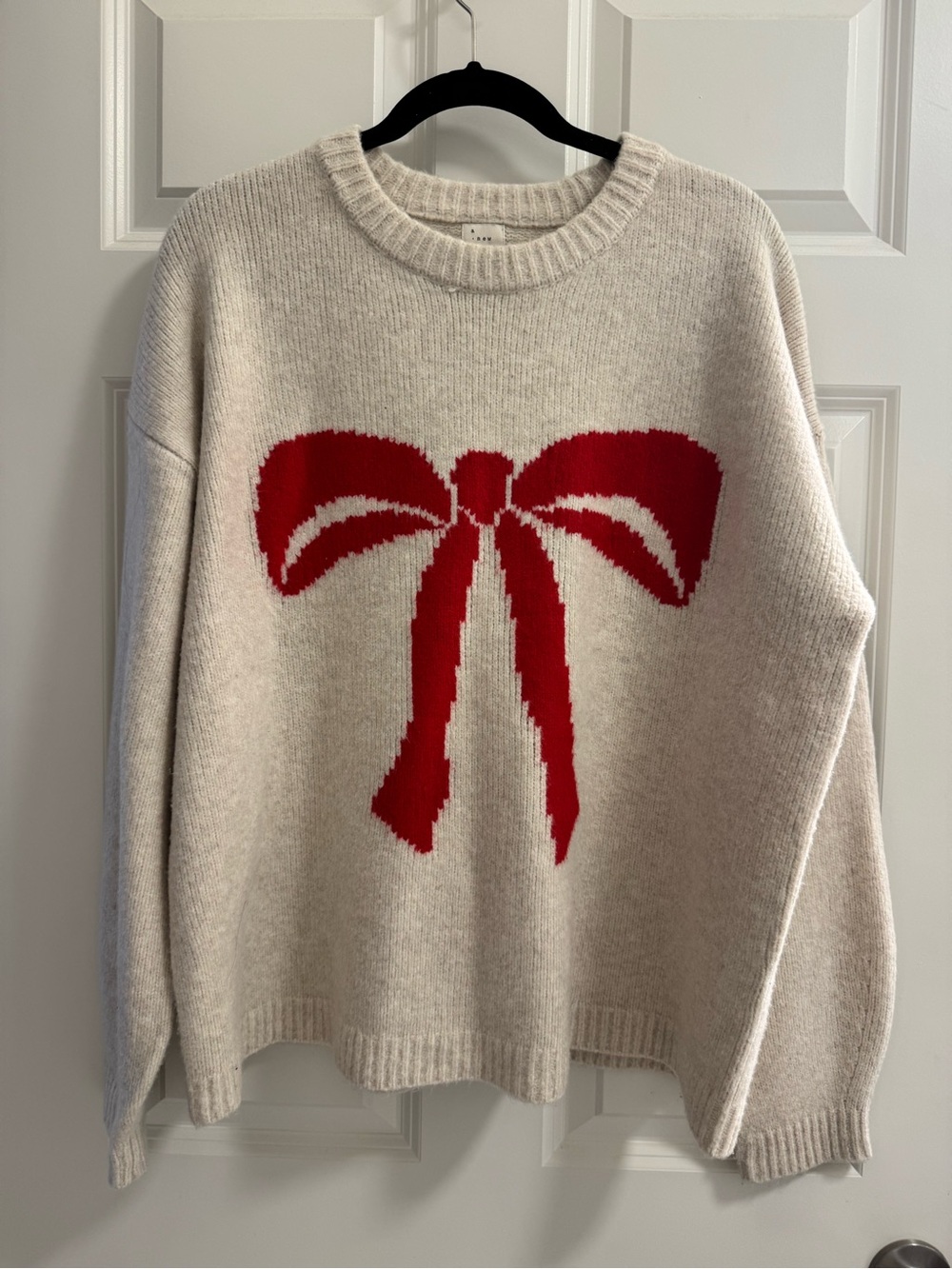 a new day Cream Crewneck Sweater with Red Bow